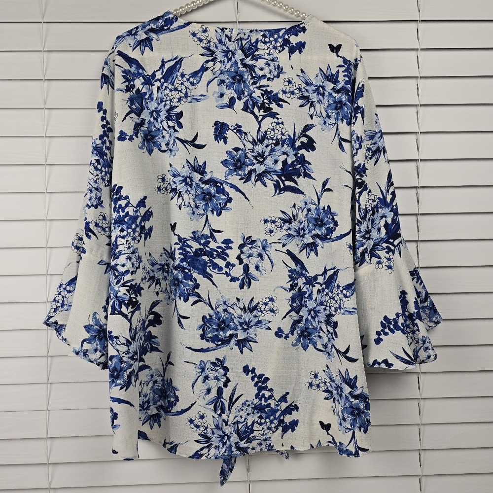 ALYX Floral Pullover Top with V Neckline and Tied Lower Front - Picture 2 of 12